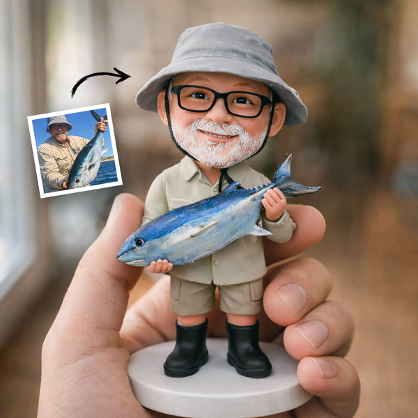 Custom Fisherman Figurine From Photo, Personalized Gift For Fishing Lover Grandpa, Dad, Husband