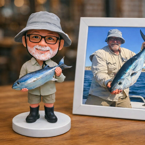 Custom Fisherman Figurine From Photo, Personalized Gift For Fishing Lover Grandpa, Dad, Husband
