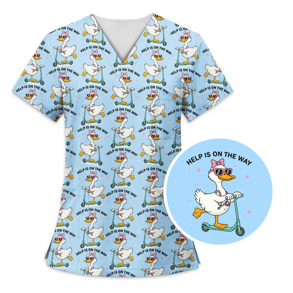 Funny Nurse Duck Scrub Top – Help Is On The Way Cute Medical Pattern