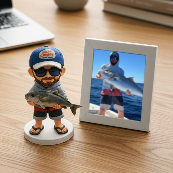 Custom Fisherman Figurine From Photo – Personalized Fishing Gift for Dad, Husband & Boyfriend